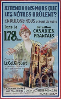 Une affiche avec une femme devant le Musée canadien de la guerre à Ottawa.