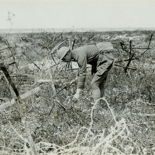 Une vieille photo d'un homme travaillant dans un champ près du Musée canadien de la guerre à Ottawa.